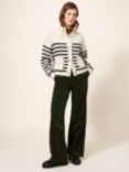White Stuff Bonnie Wool Blend Striped Cardigan, Ivory/Black, Ivory/Black