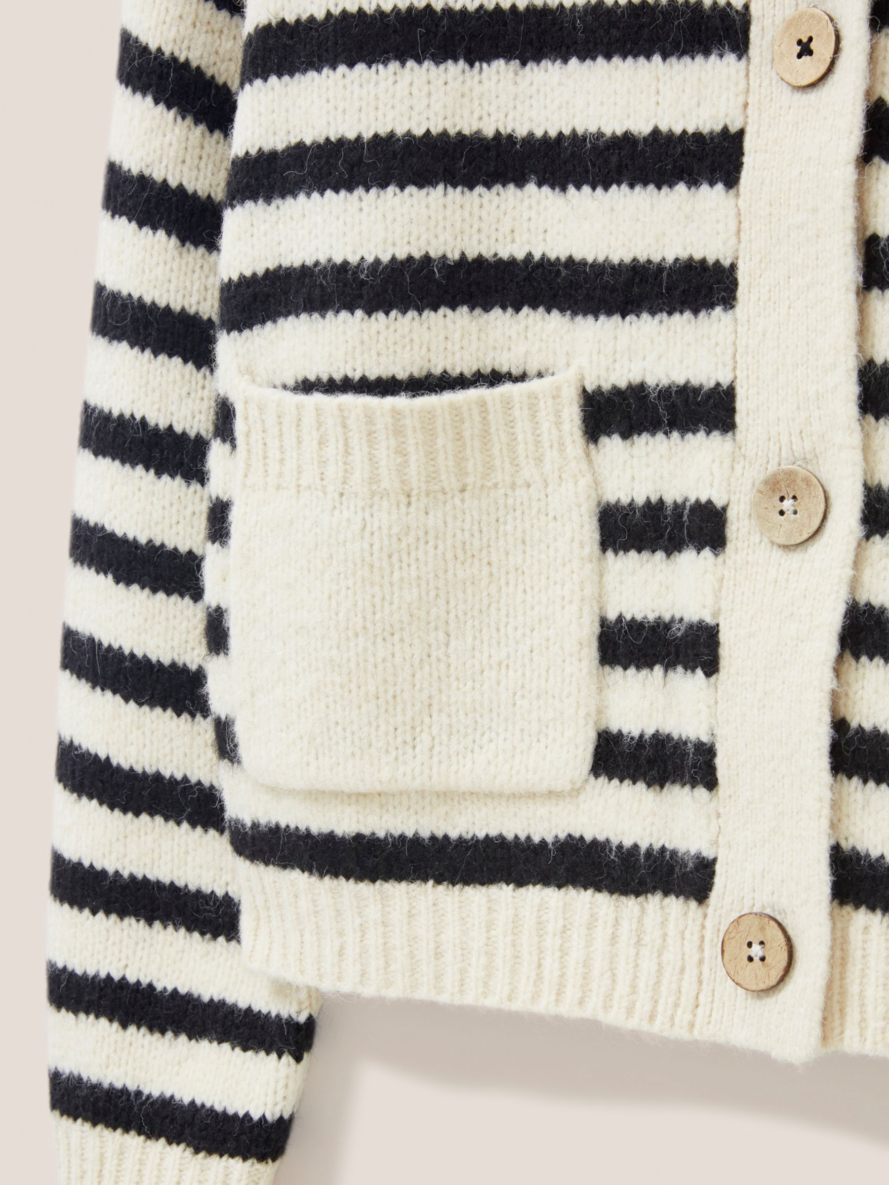 White Stuff Bonnie Wool Blend Striped Cardigan, Ivory/Black, 16