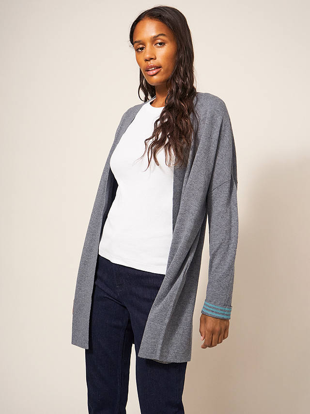 White Stuff Laura Wool and Cotton Blend Cardigan, Grey Marl