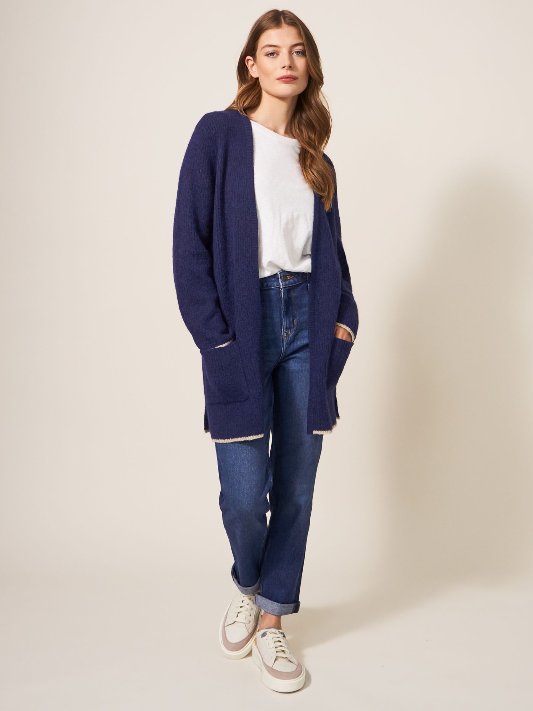 White Stuff Erica Longline Cardigan, Dark Navy