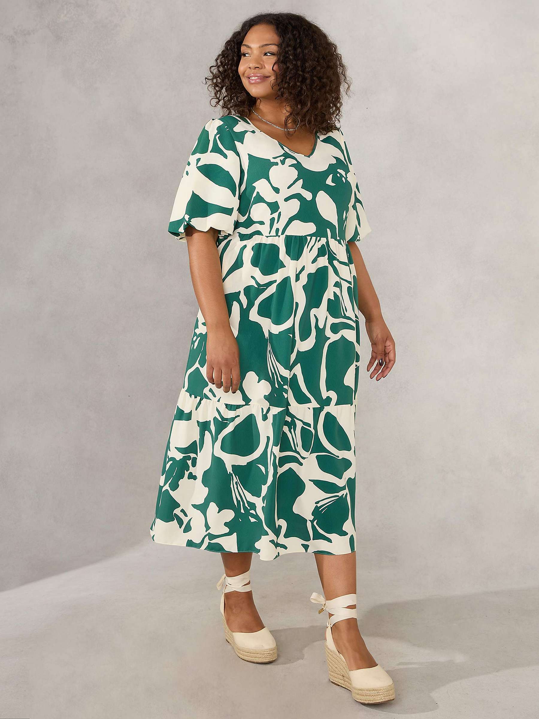 Buy Live Unlimited Curve Floral Tiered Midi Dress, Green Online at johnlewis.com