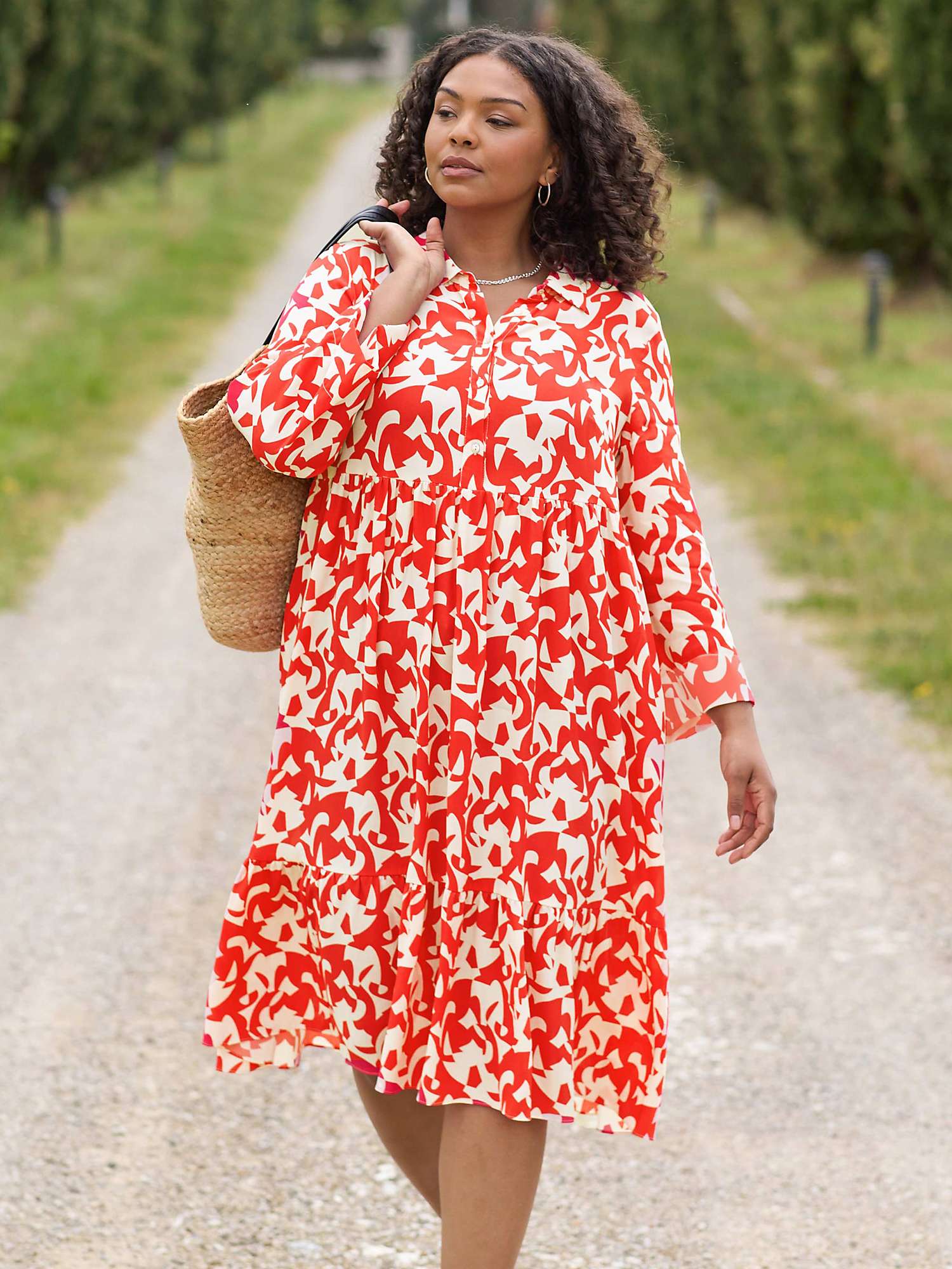 Buy Live Unlimited Curve Tiered Midi Shirt Dress, Red Online at johnlewis.com