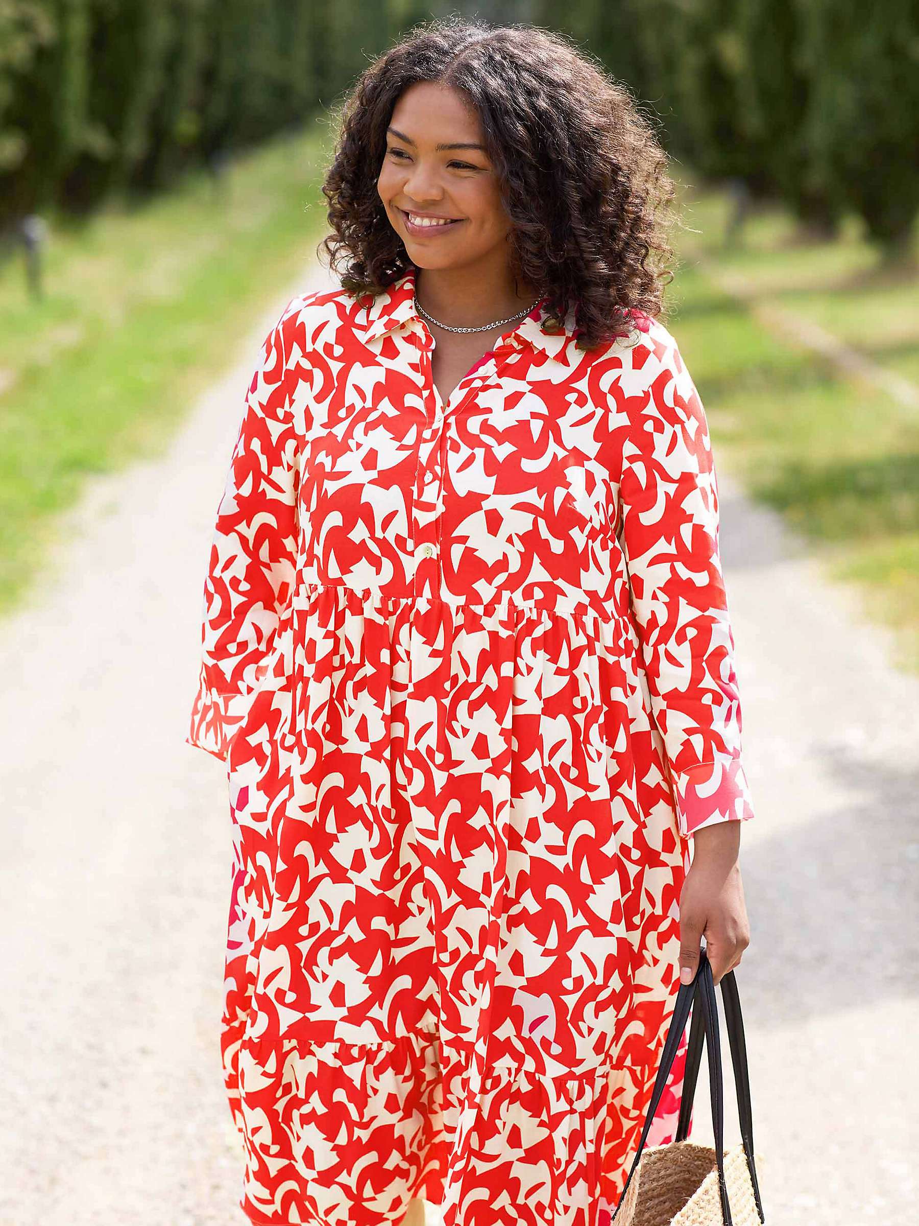 Buy Live Unlimited Curve Tiered Midi Shirt Dress, Red Online at johnlewis.com