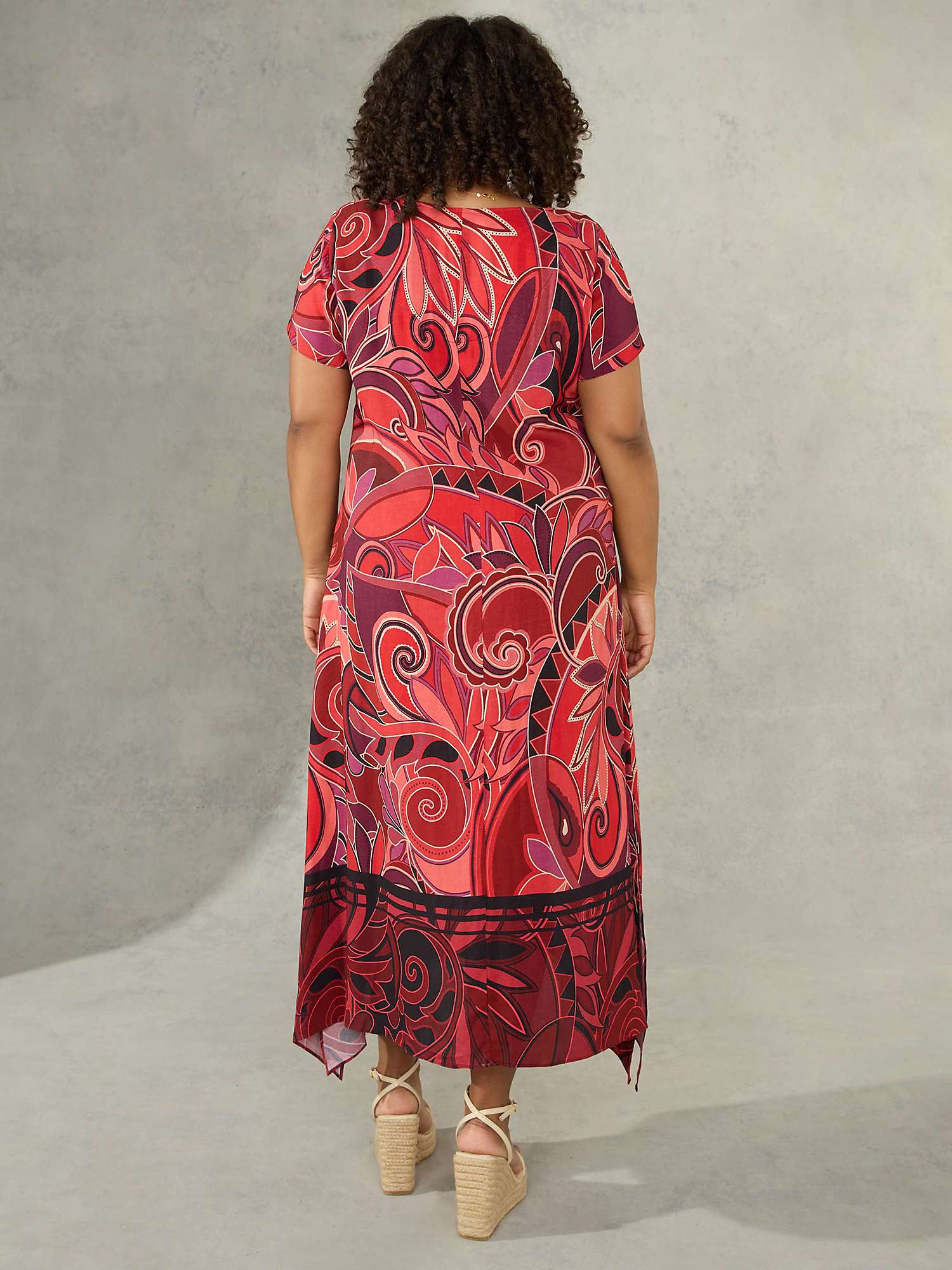 Buy Live Unlimited Curve Paisley Border Print Cap Sleeve Midi Dress, Red Online at johnlewis.com
