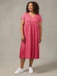 Live Unlimited Curve Ditsy Print Short Sleeve Midi Dress, Pink
