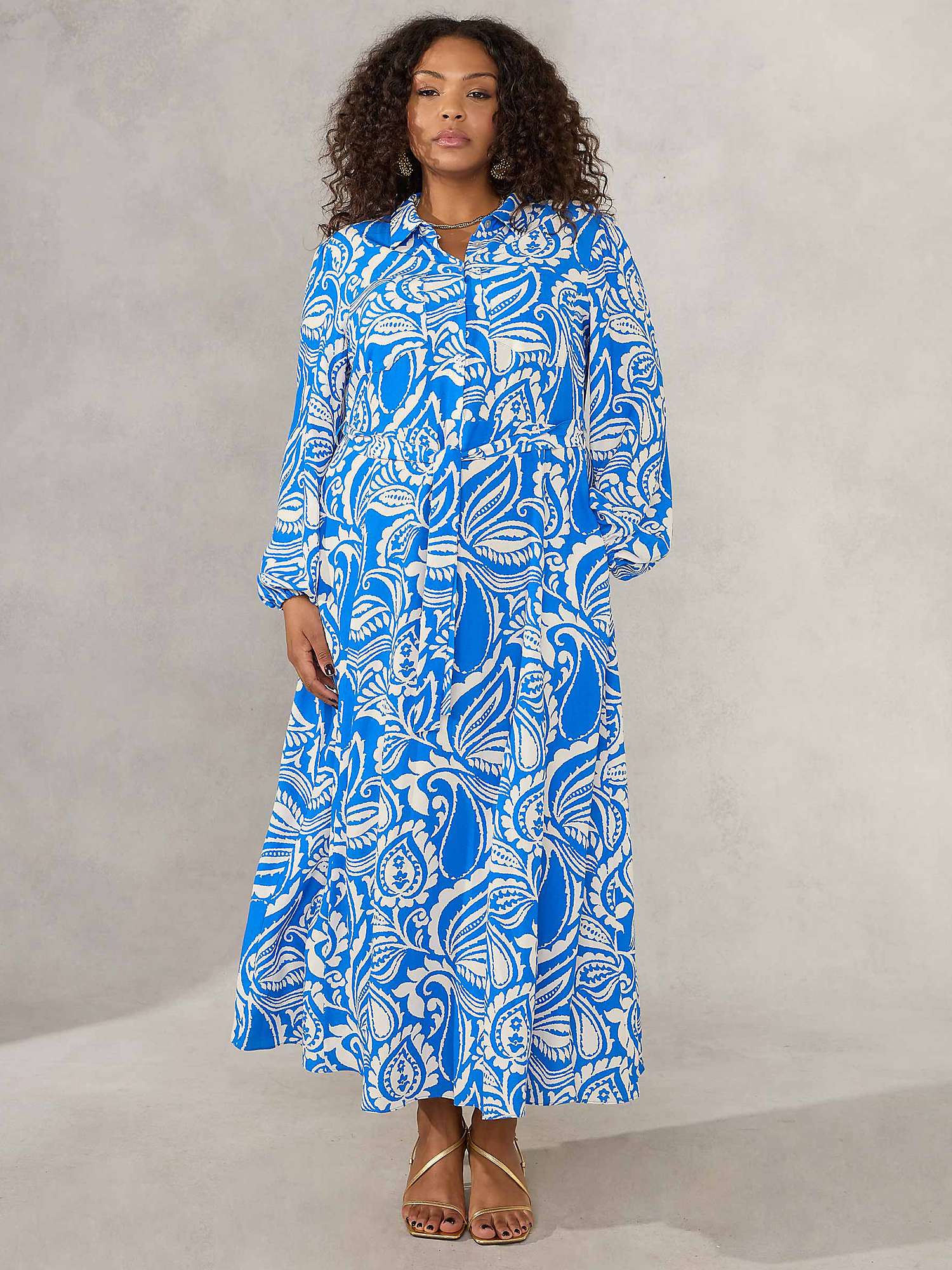 Buy Live Unlimited Curve Paisley Print Swing Shirt Midaxi Dress, Blue Online at johnlewis.com