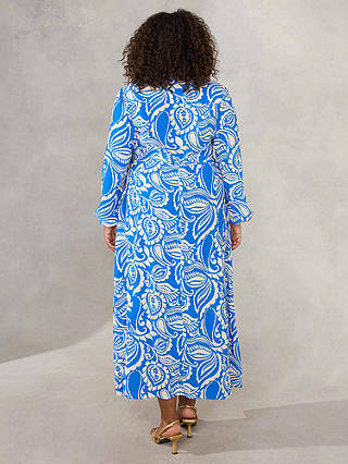 Live Unlimited Curve Paisley Print Swing Shirt Midaxi Dress, Blue