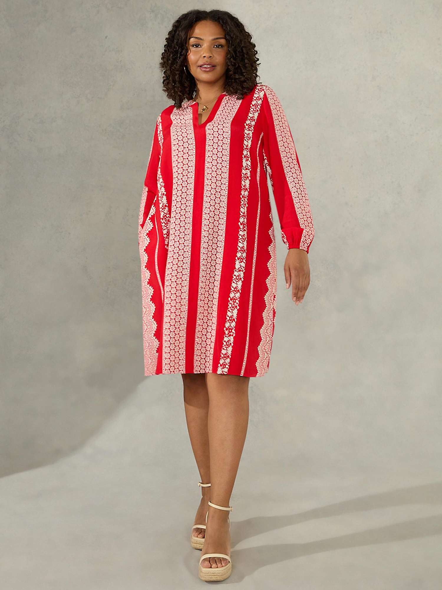 Buy Live Unlimited Curve Batik Stripe Placement Print Shirt Dress, Red Online at johnlewis.com