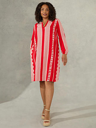 Live Unlimited Curve Batik Stripe Placement Print Shirt Dress, Red