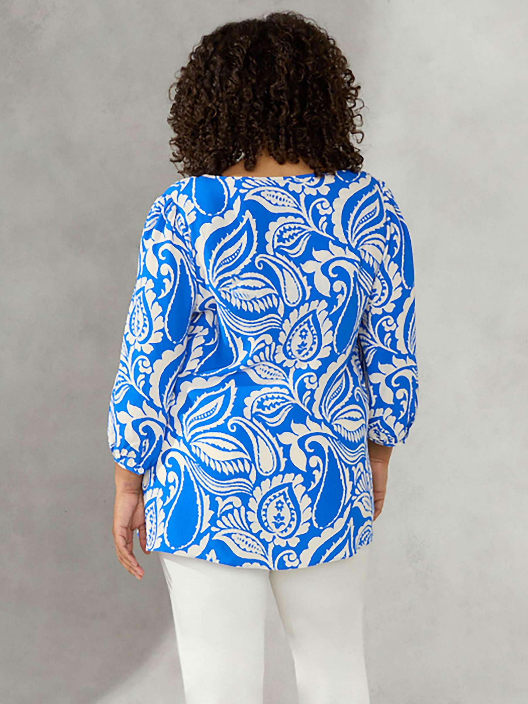 Buy Live Unlimited Curve Paisley Print Puff Sleeve Blouse, Blue Online at johnlewis.com