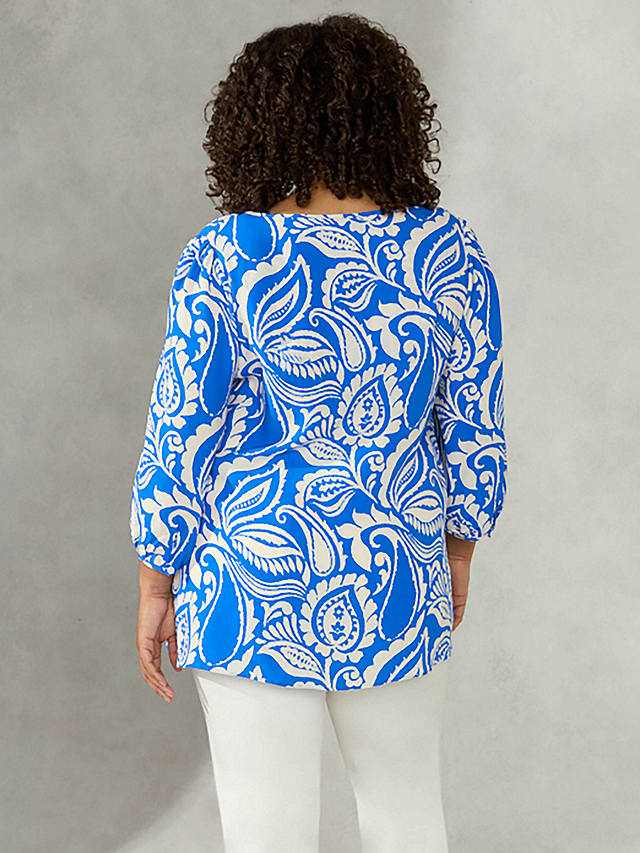 Live Unlimited Curve Paisley Print Puff Sleeve Blouse, Blue