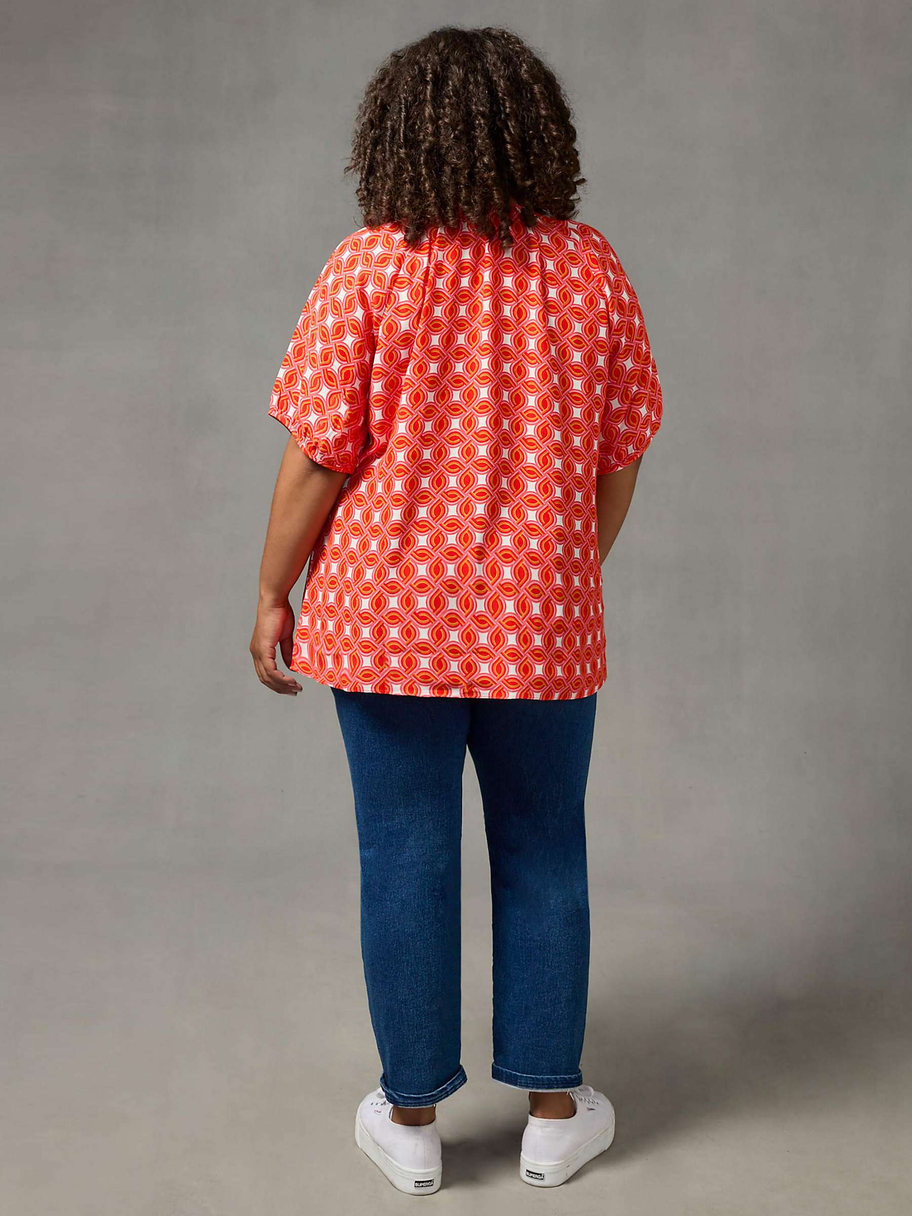 Buy Live Unlimited Curve Geo Print Tie Front Blouse, Red Online at johnlewis.com