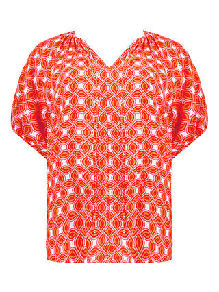Live Unlimited Curve Geo Print Tie Front Blouse, Red
