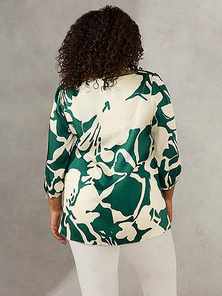 Live Unlimited Curve Floral Print Puff Sleeve Blouse, Green