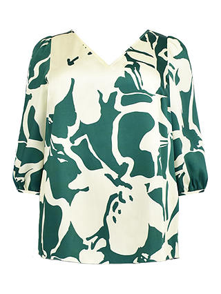 Live Unlimited Curve Floral Print Puff Sleeve Blouse, Green