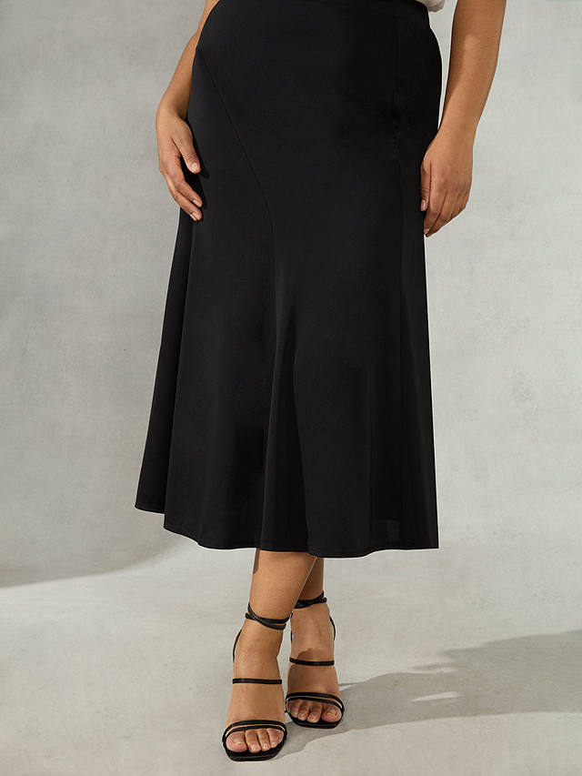 Live Unlimited Curve Diagonal Seam Jersey Midi Skirt, Black