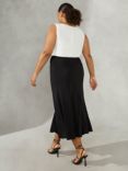 Live Unlimited Curve Diagonal Seam Jersey Midi Skirt, Black, Black