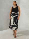 Live Unlimited Curve Monochrome Swirl Bias Cut Slip Skirt, Black, Black