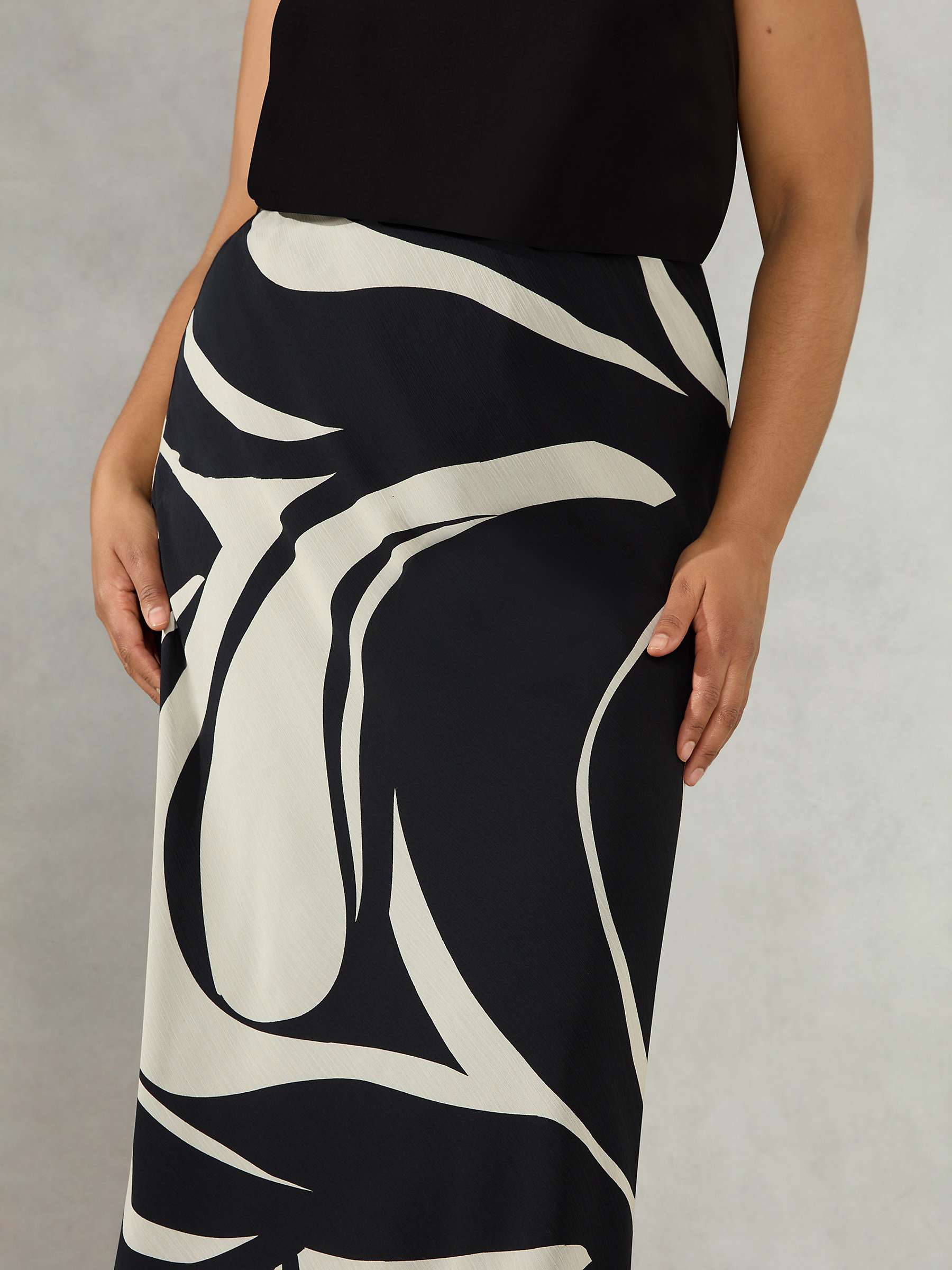 Buy Live Unlimited Curve Monochrome Swirl Bias Cut Slip Skirt, Black Online at johnlewis.com