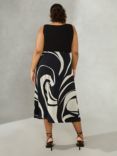 Live Unlimited Curve Monochrome Swirl Bias Cut Slip Skirt, Black