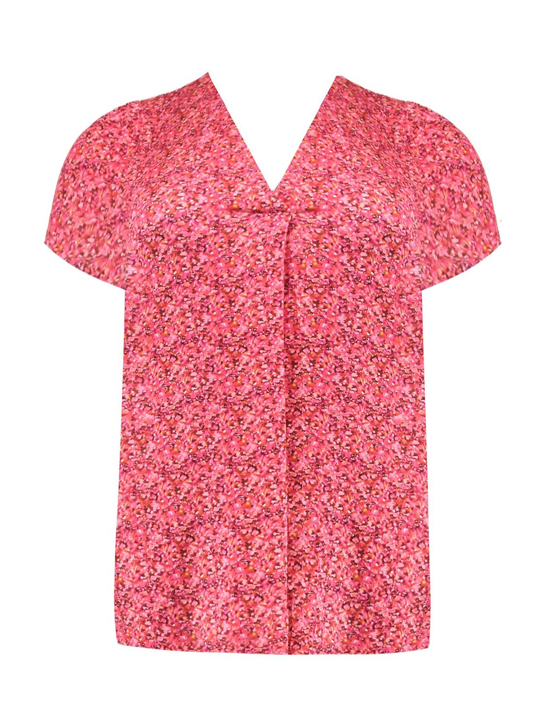 Buy Live Unlimited Curve Ditsy Print Short Sleeve Pleat Front Jersey Top, Pink Online at johnlewis.com