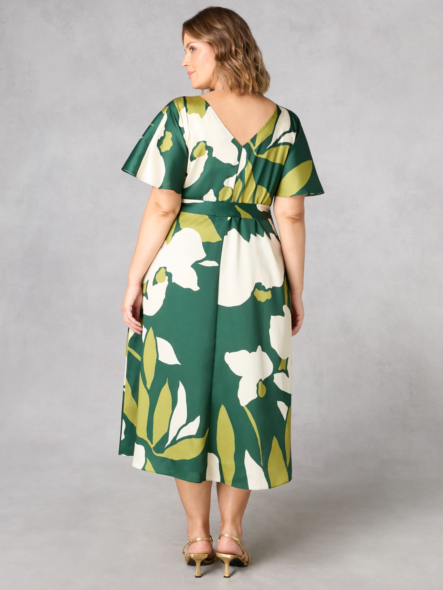Buy Live Unlimited Curve Floral Belted Dress, Green Online at johnlewis.com