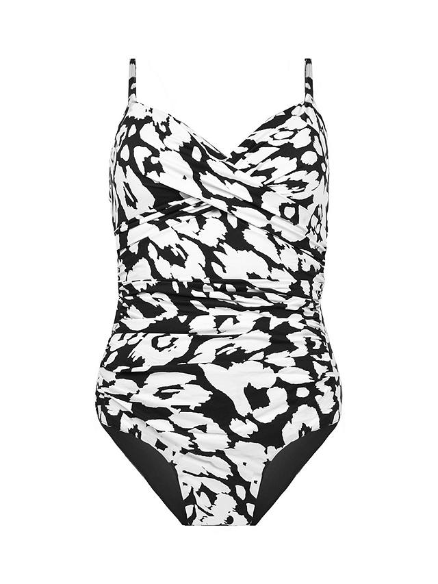 Live Unlimited Curve Animal Print Cross Front Swimsuit, Black/White