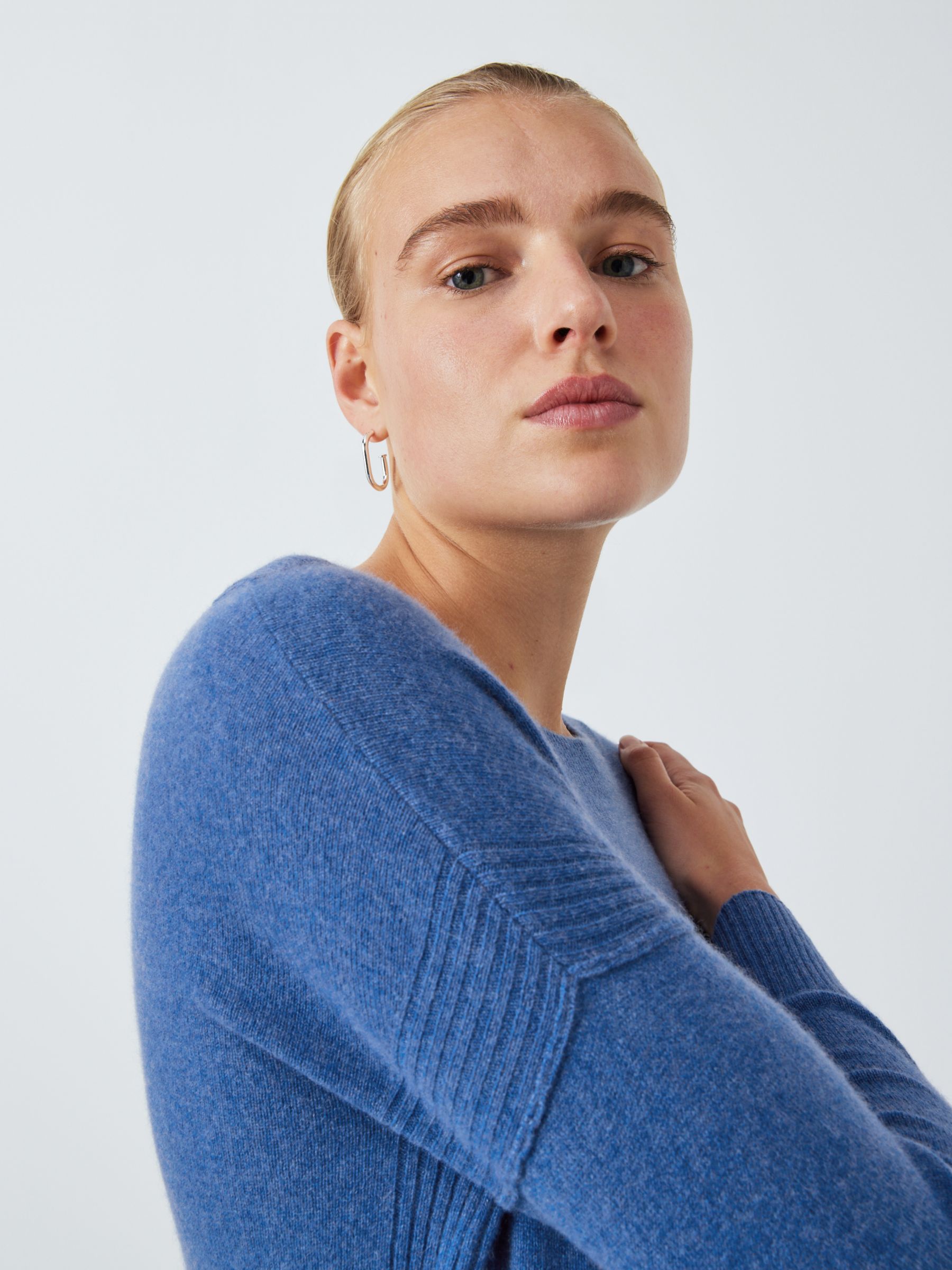 John Lewis Cashmere Side Slit Jumper, Blue at John Lewis & Partners