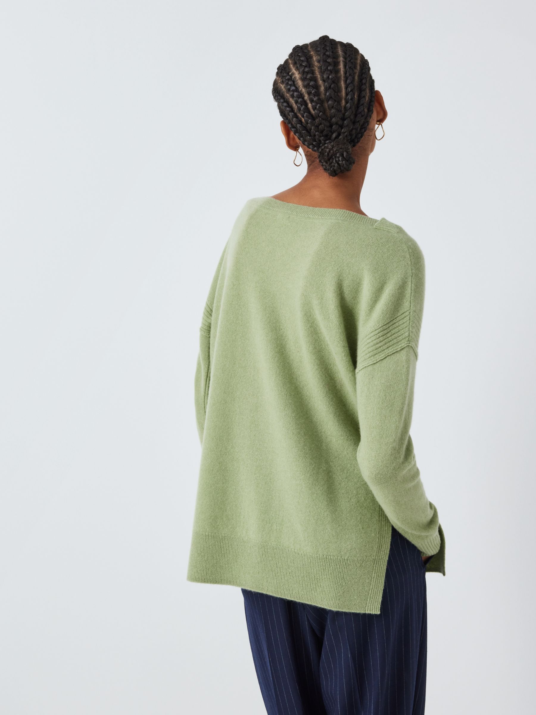 John Lewis Cashmere Side Slit Jumper, Pale Green