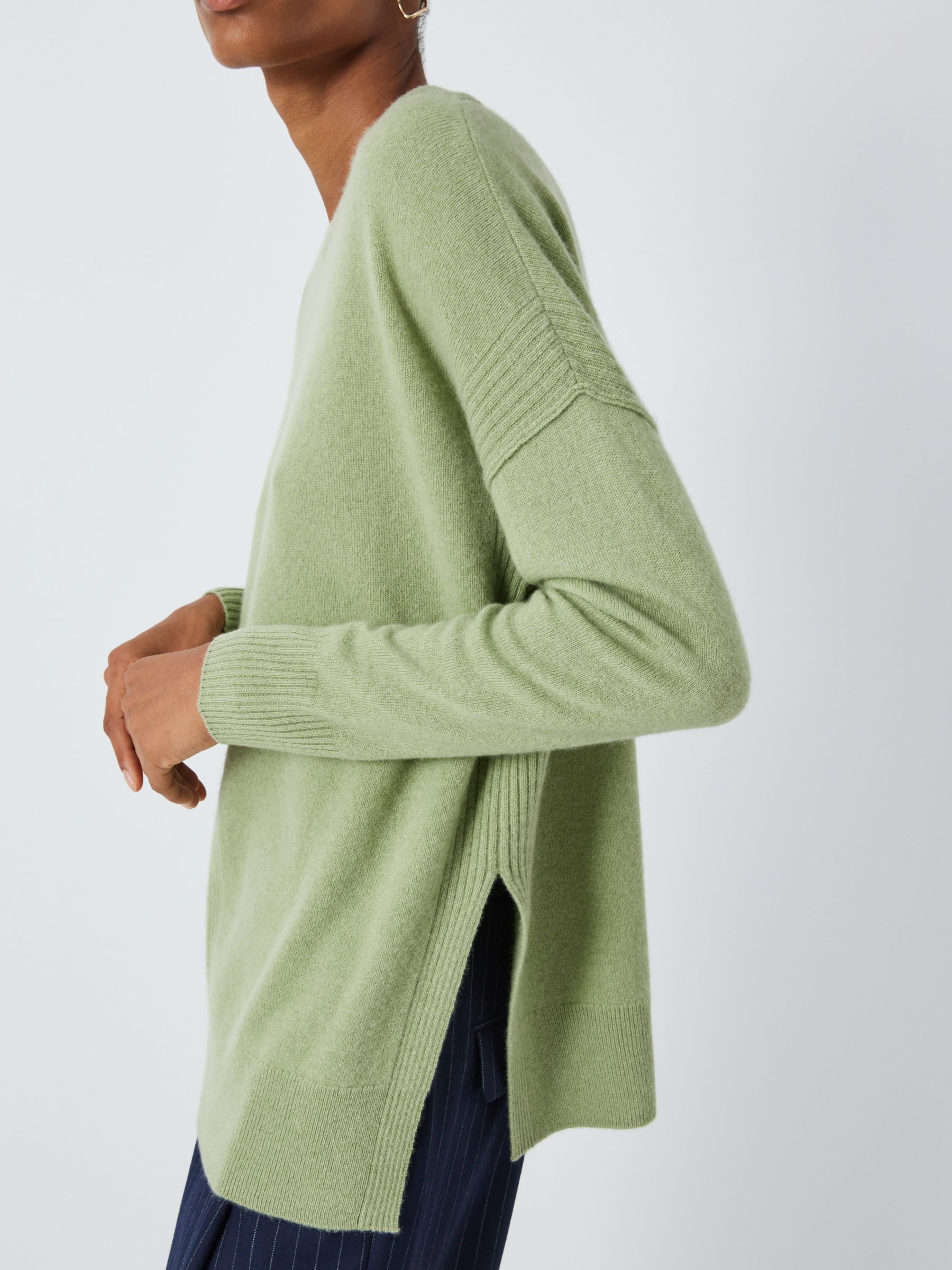 John Lewis Cashmere Side Slit Jumper, Pale Green