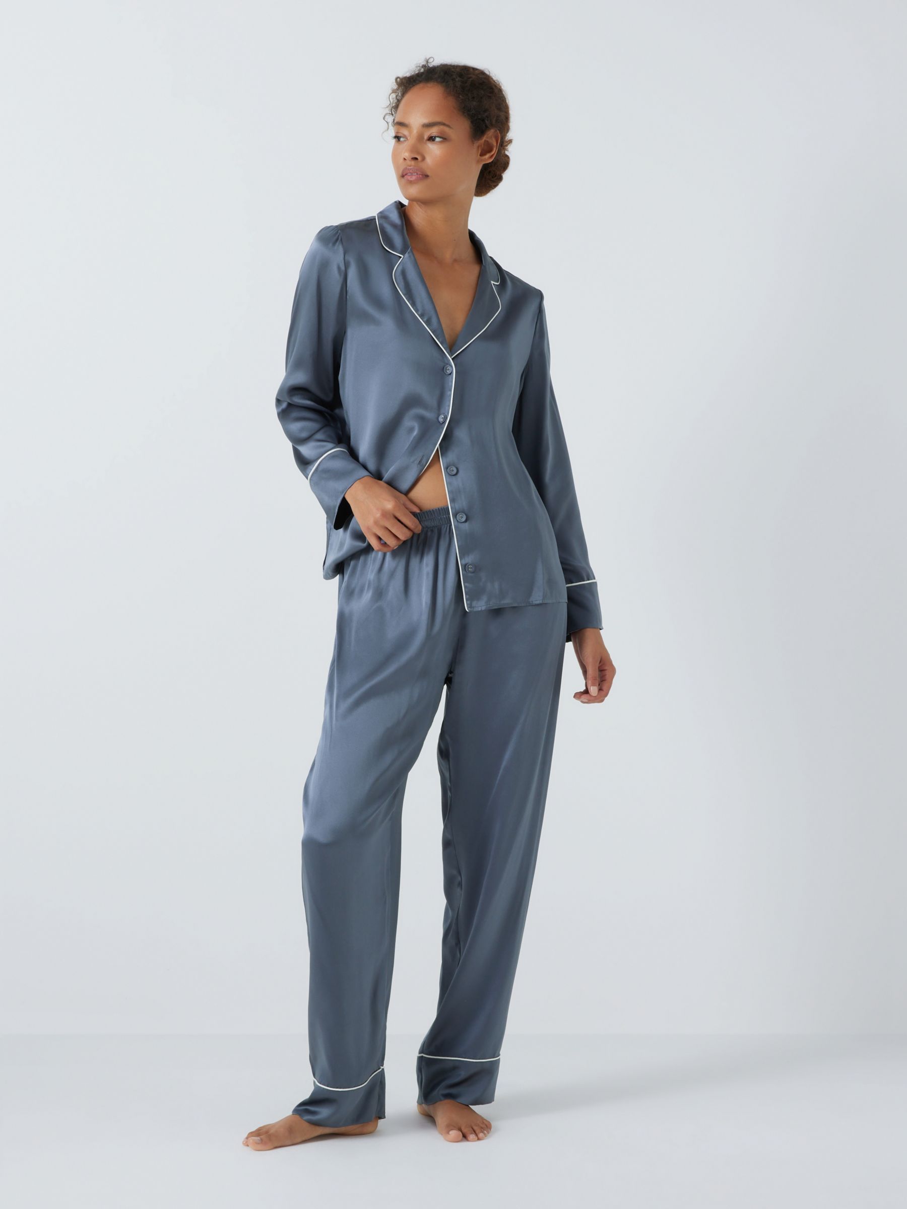 John Lewis Piped Silk Pyjama Set, Grisaille at John Lewis & Partners