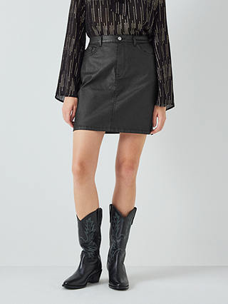 AND/OR Plain Coated Mini Skirt, Black