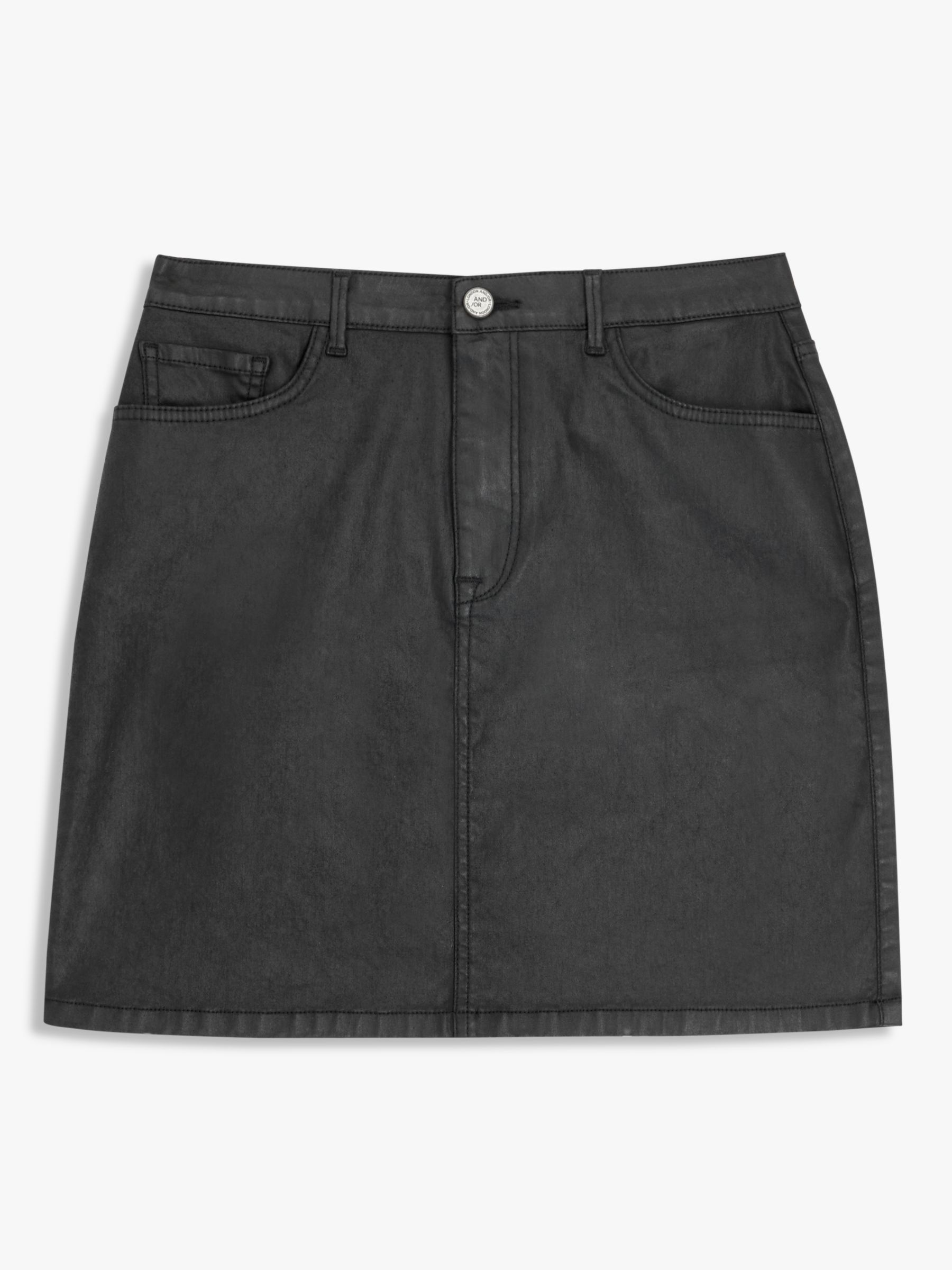AND/OR Plain Coated Mini Skirt, Black at John Lewis & Partners