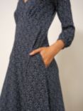 White Stuff Long Sleeve Megan Jersey Midi Dress, Navy/Multi