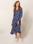 White Stuff Madeline Geometric and Leaf Print Midi Dress, Blue/Multi