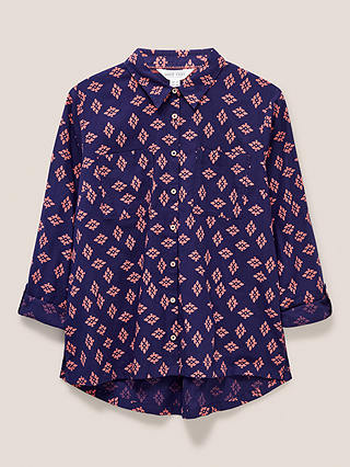 White Stuff Abstract Floral Organic Cotton Shirt, Navy