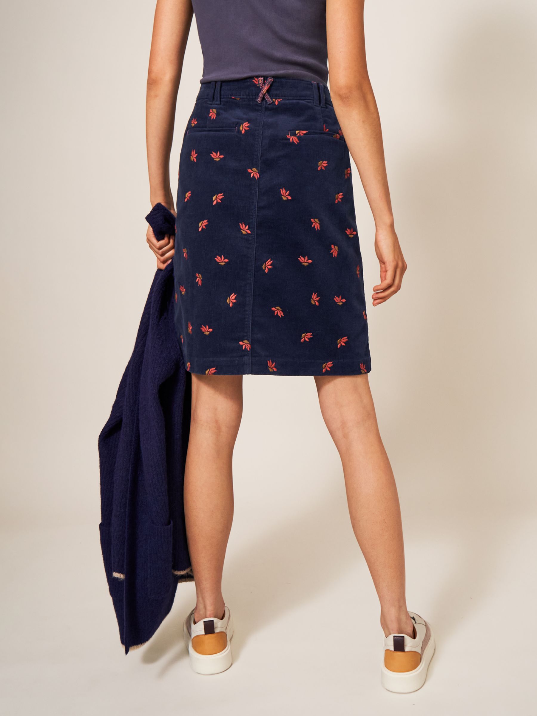 Buy White Stuff Melody Embroidered Corduroy Skirt, Navy Multi Online at johnlewis.com