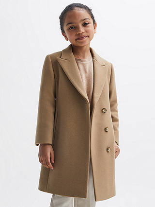 Reiss Kids' Harlow Mid-Length Coat, Camel