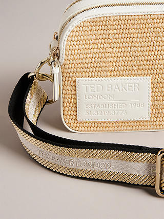 Ted Baker Stello Branded Webbing Raffia Camera Cross Body Bag, White/Natural