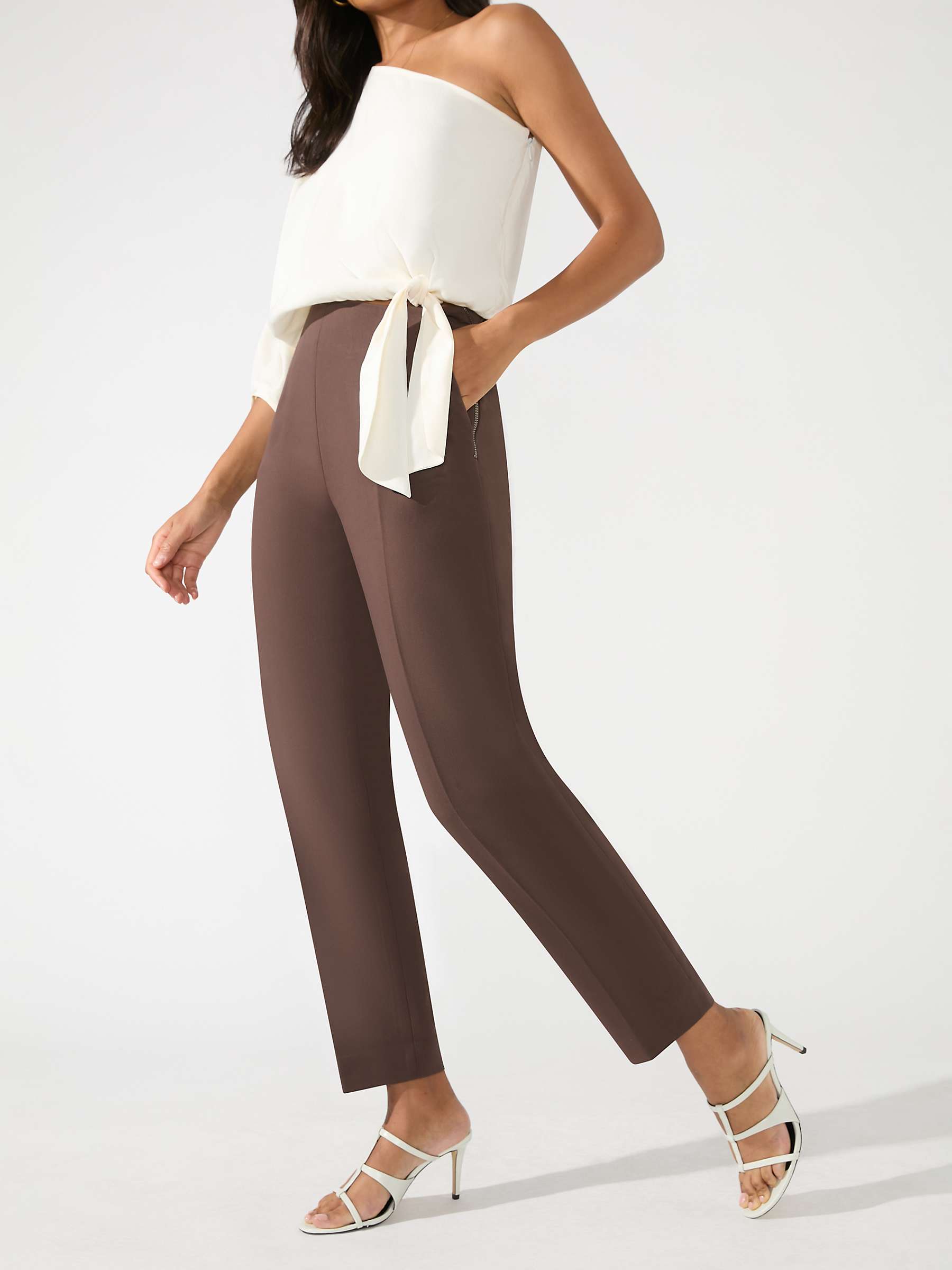 Buy Ro&Zo Petite Tailored Side Zip Trousers, Brown Online at johnlewis.com