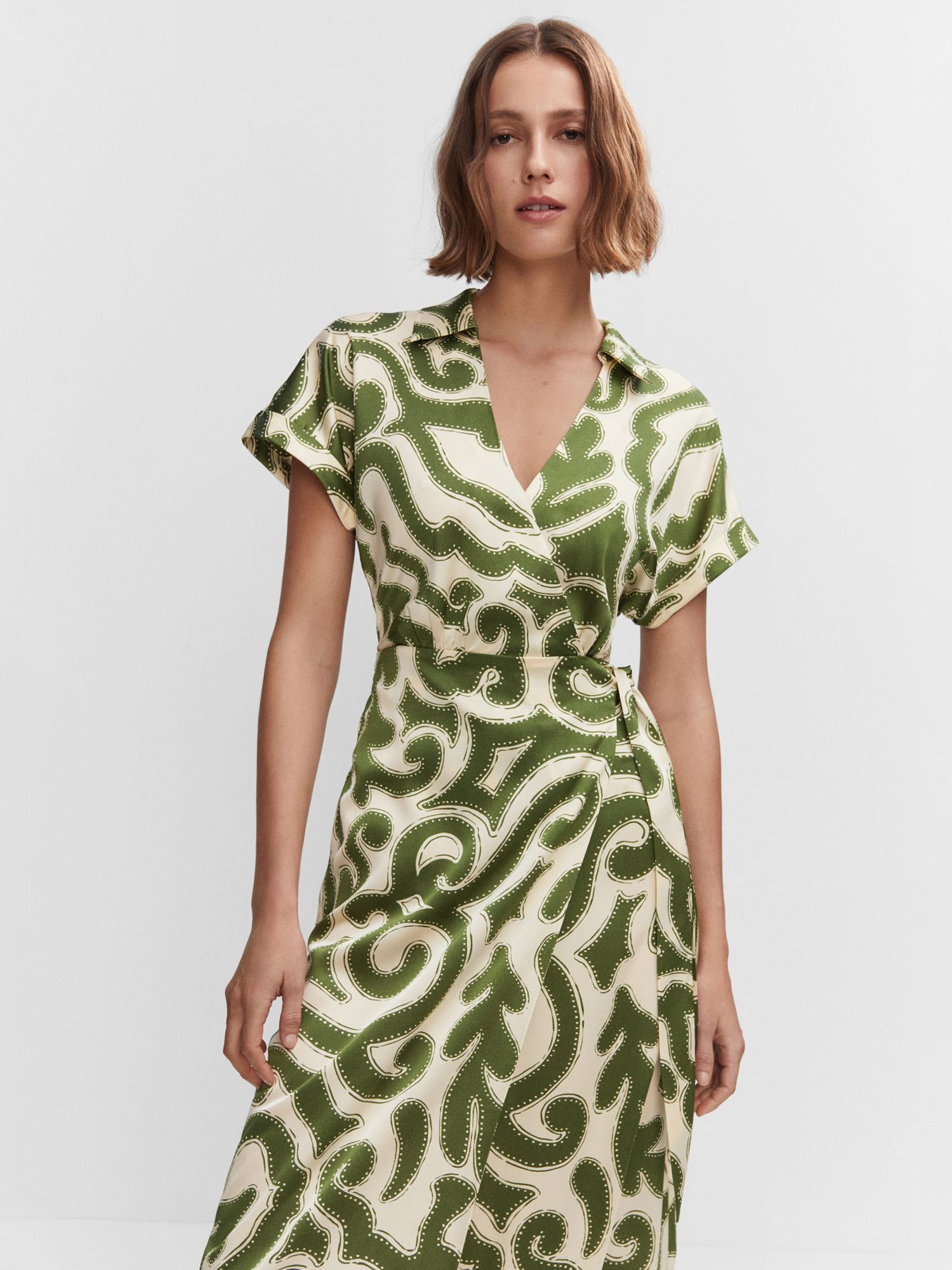 Mango Miami Wrap Dress, Green at John Lewis & Partners
