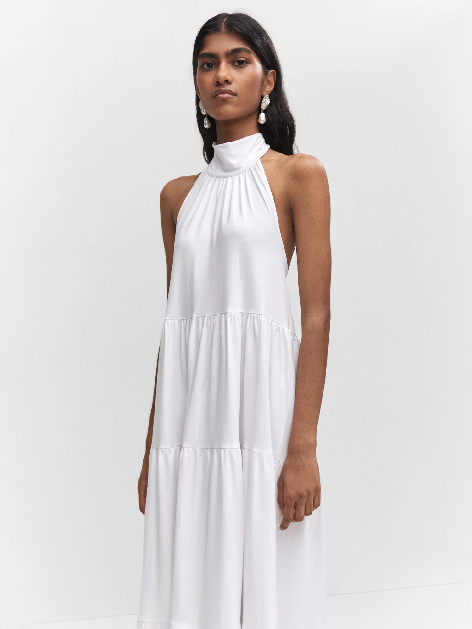 Mango Java Tiered Maxi Dress, White, 4