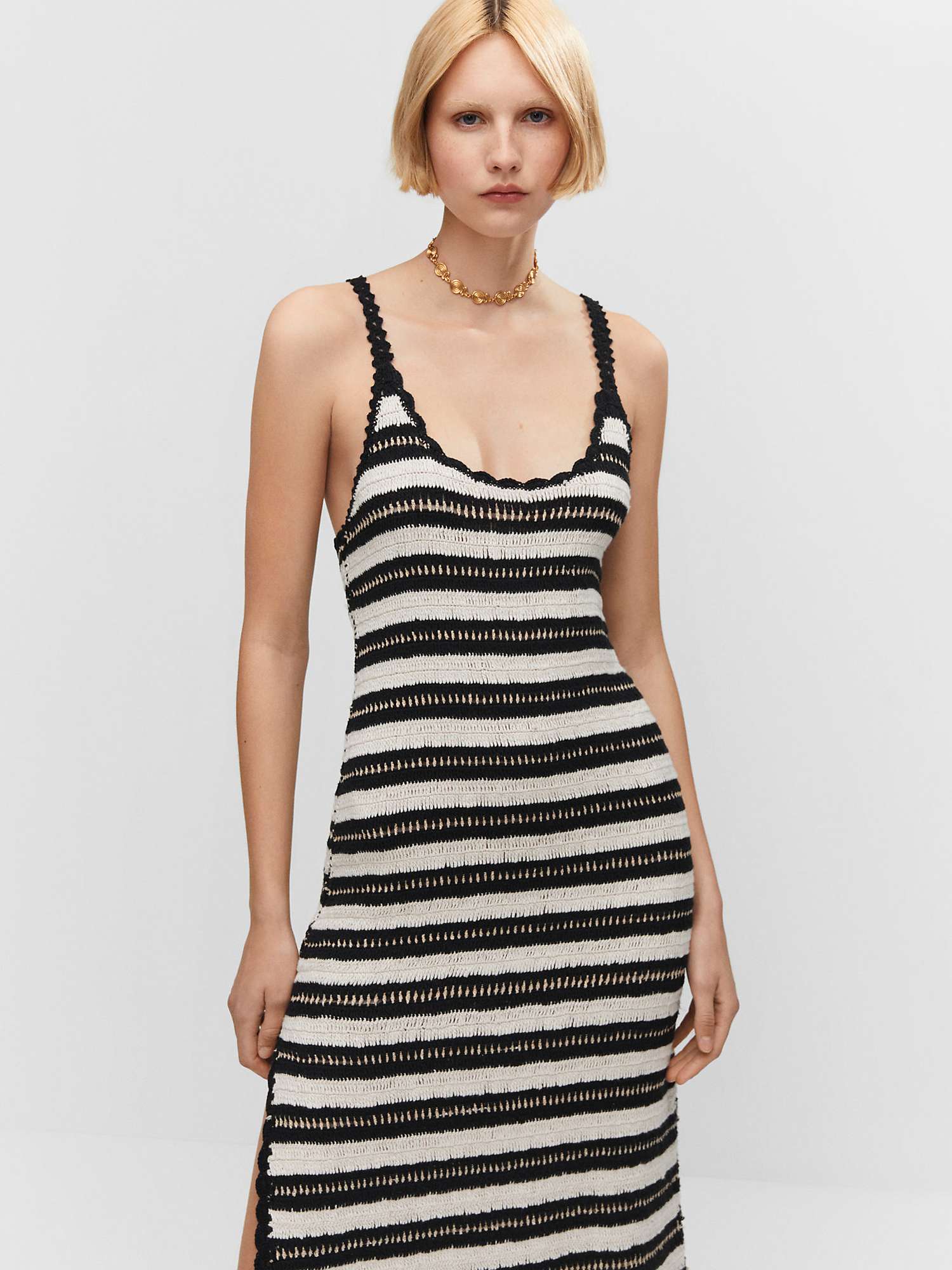 Mango Conchin Texture Stripe Midi Dress, Black/Multi at John Lewis ...
