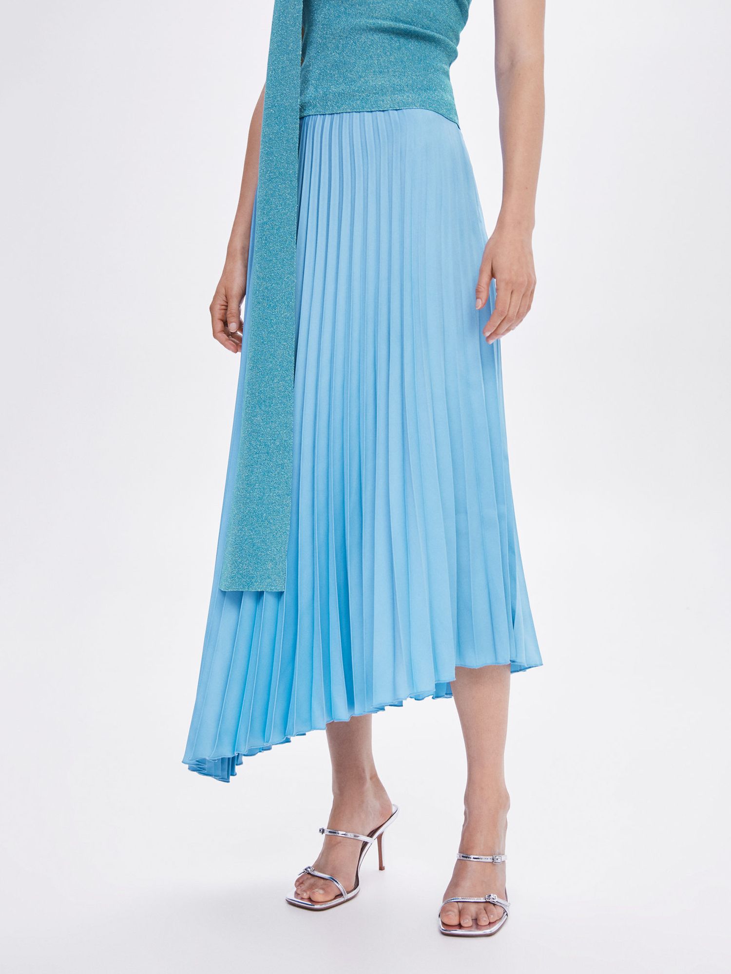 Mango Claudia Asymmetric Midi Plisse Skirt, Pastel Blue