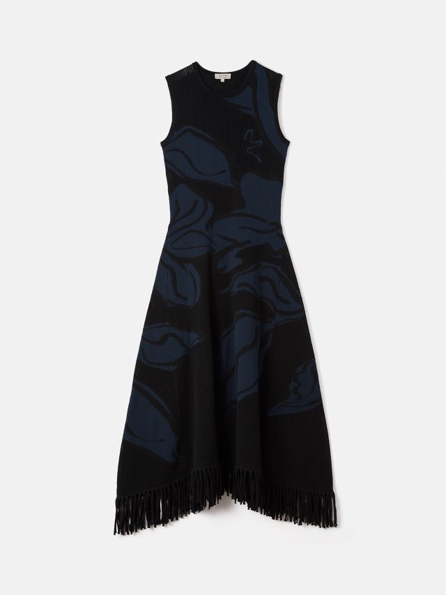 Jigsaw Pointelle Jacquard Knit Dress, Navy, XS
