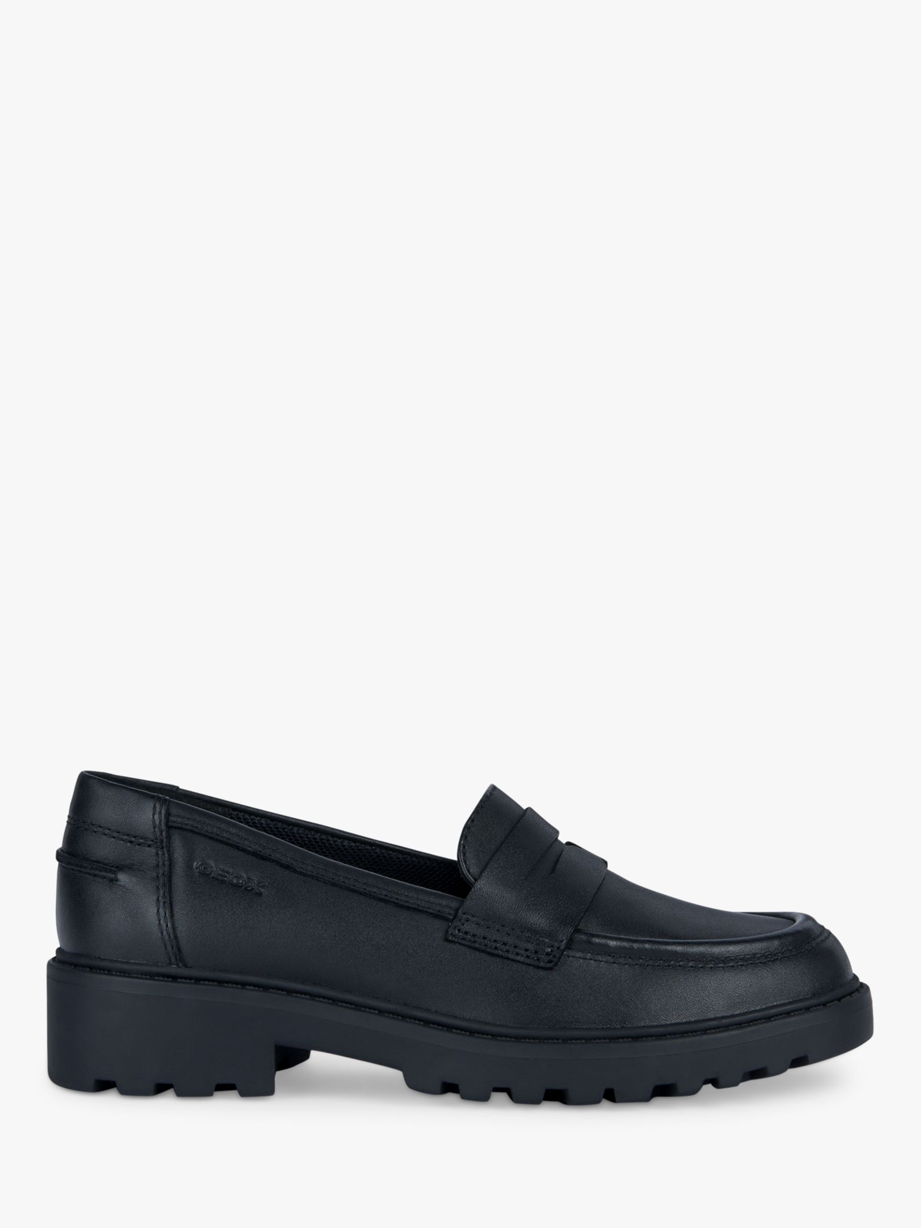 Geox Kids' Casey Slip On Leather Loafer School Shoes, Black, 40