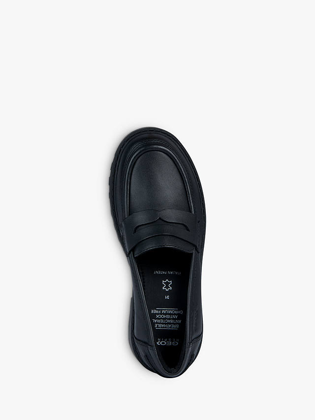 Geox Kids' Casey Slip On Leather Loafer School Shoes, Black