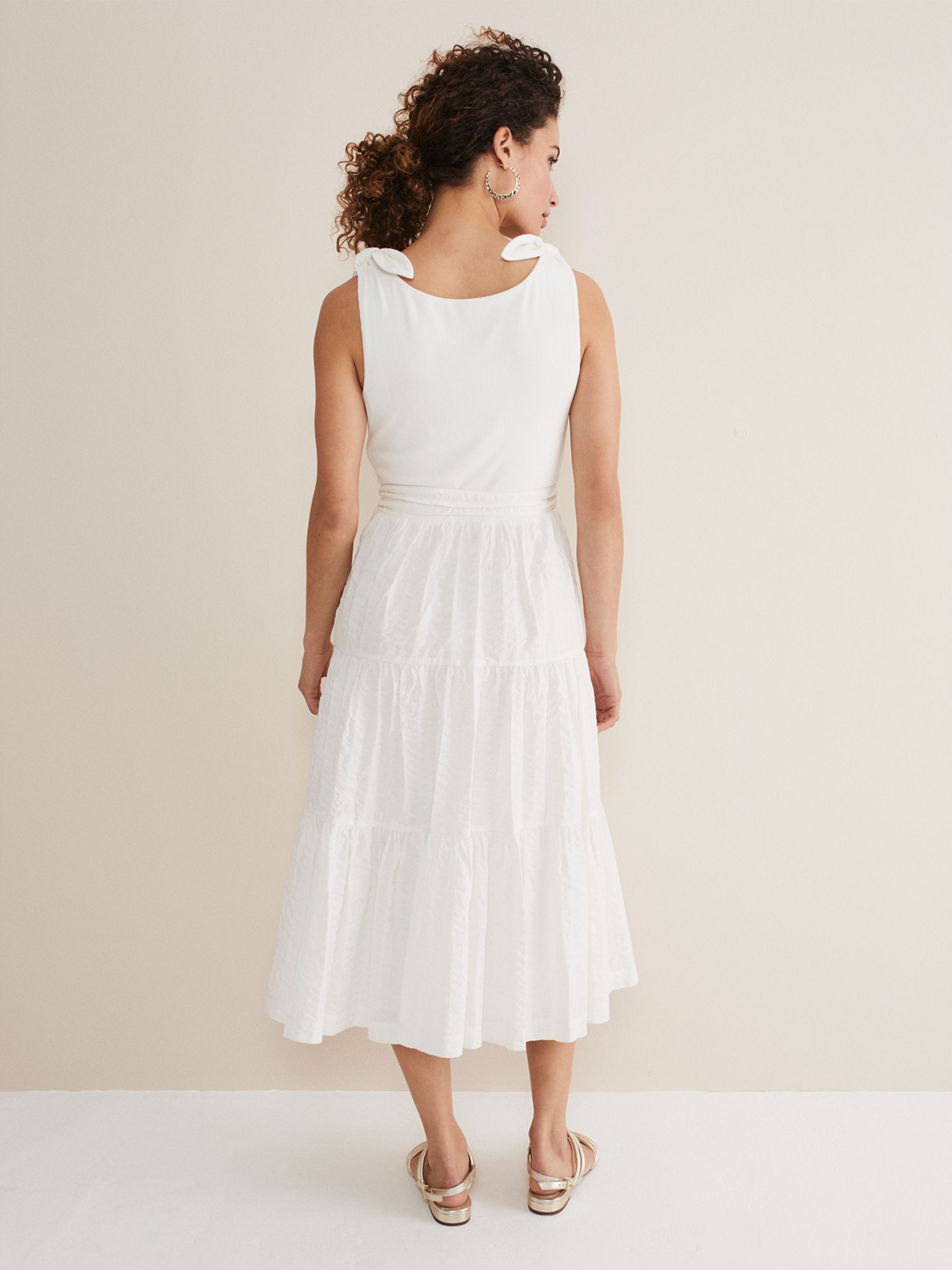 Phase Eight Jennie Strappy Tiered Dress, White at John Lewis