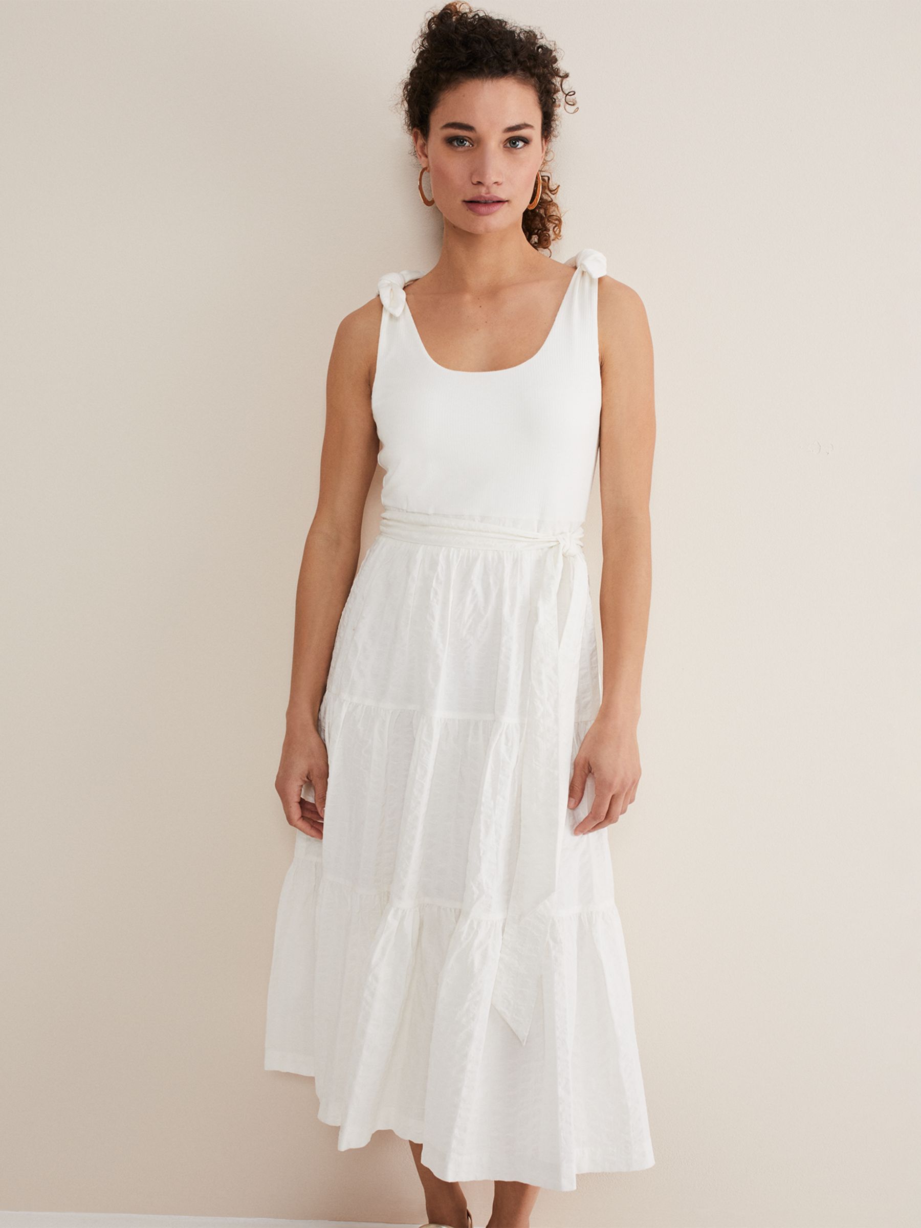 Phase Eight Jennie Strappy Tiered Dress, White at John Lewis