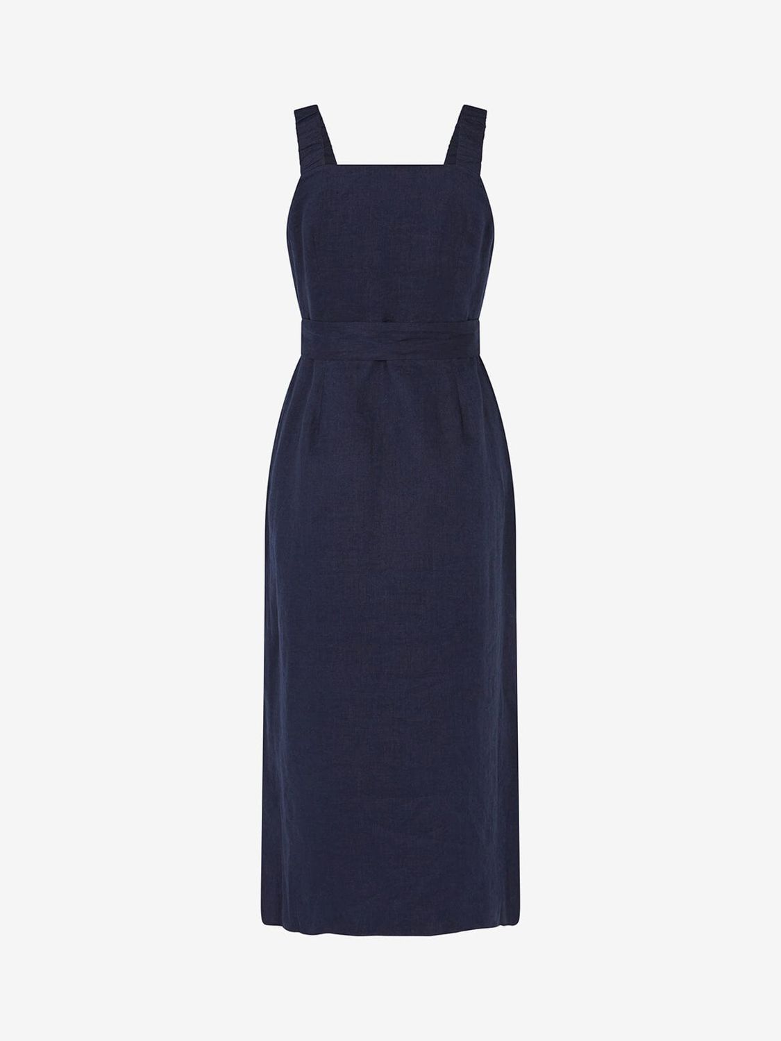 Mint Velvet Linen Tie Midi Dress, Dark Blue at John Lewis & Partners